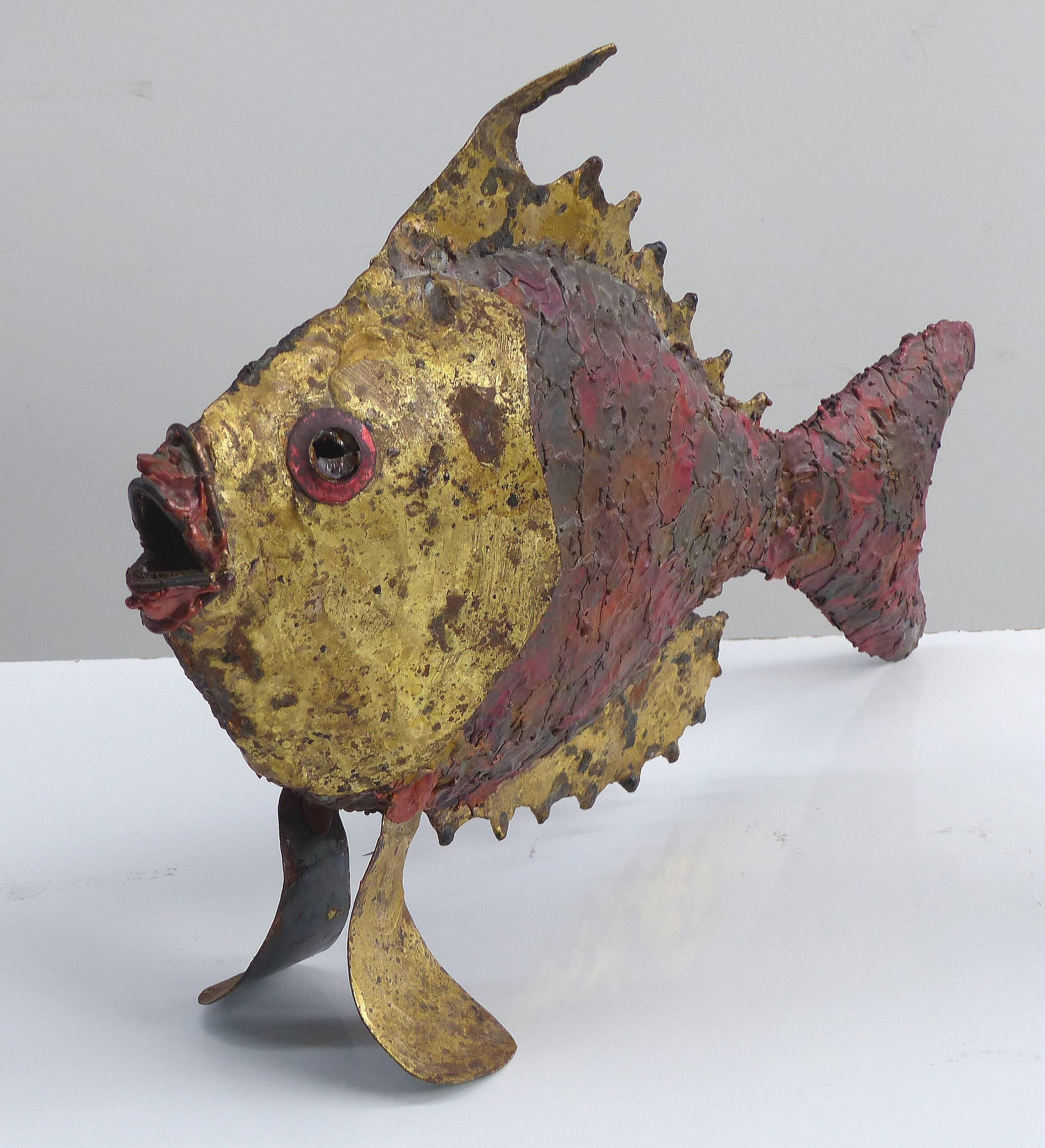 1970s Brutalist Torch-Cut Brass Sailfish and Fish Sculptures 2
