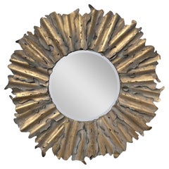 Retro 1970s Brutalist Torch Cut Steel Sunburst Mirror