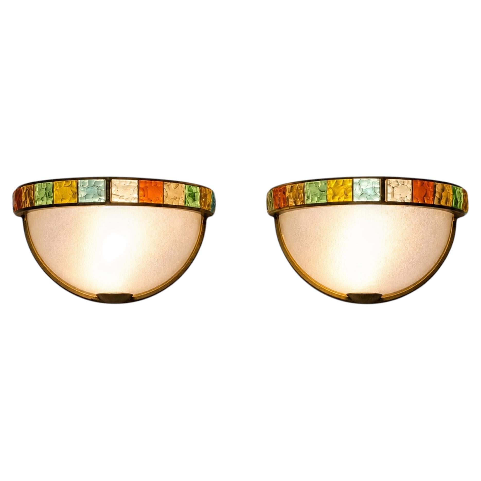1970s Brutalist Wall Lights Murano Glass Wall Sconces by Longobard Italy For Sale