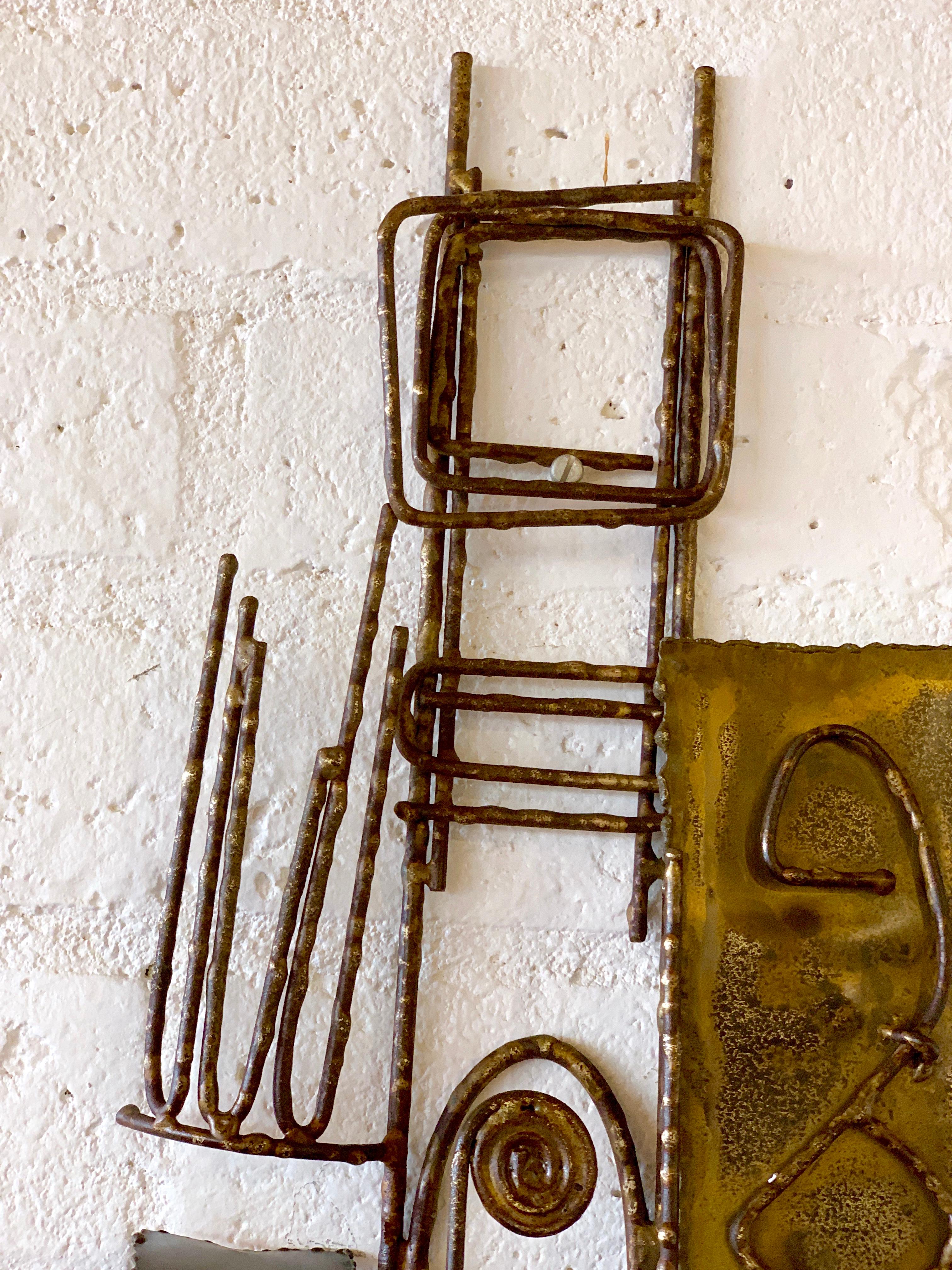 Brass 1970s Brutalist Wall Sculpture For Sale