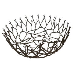 Cesta decorativa para fruta de bronce soldado, de estilo brutalista, de los años 70