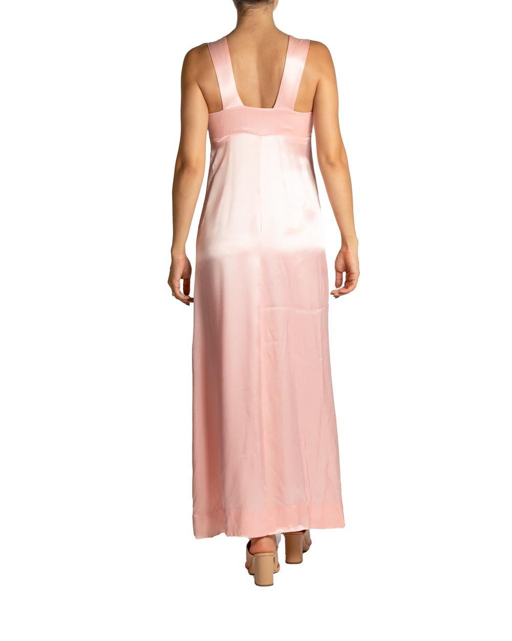 Women's 1970S Bubble Gum Pink Silk Satin Gown With Rhinestone Detail At Straps For Sale