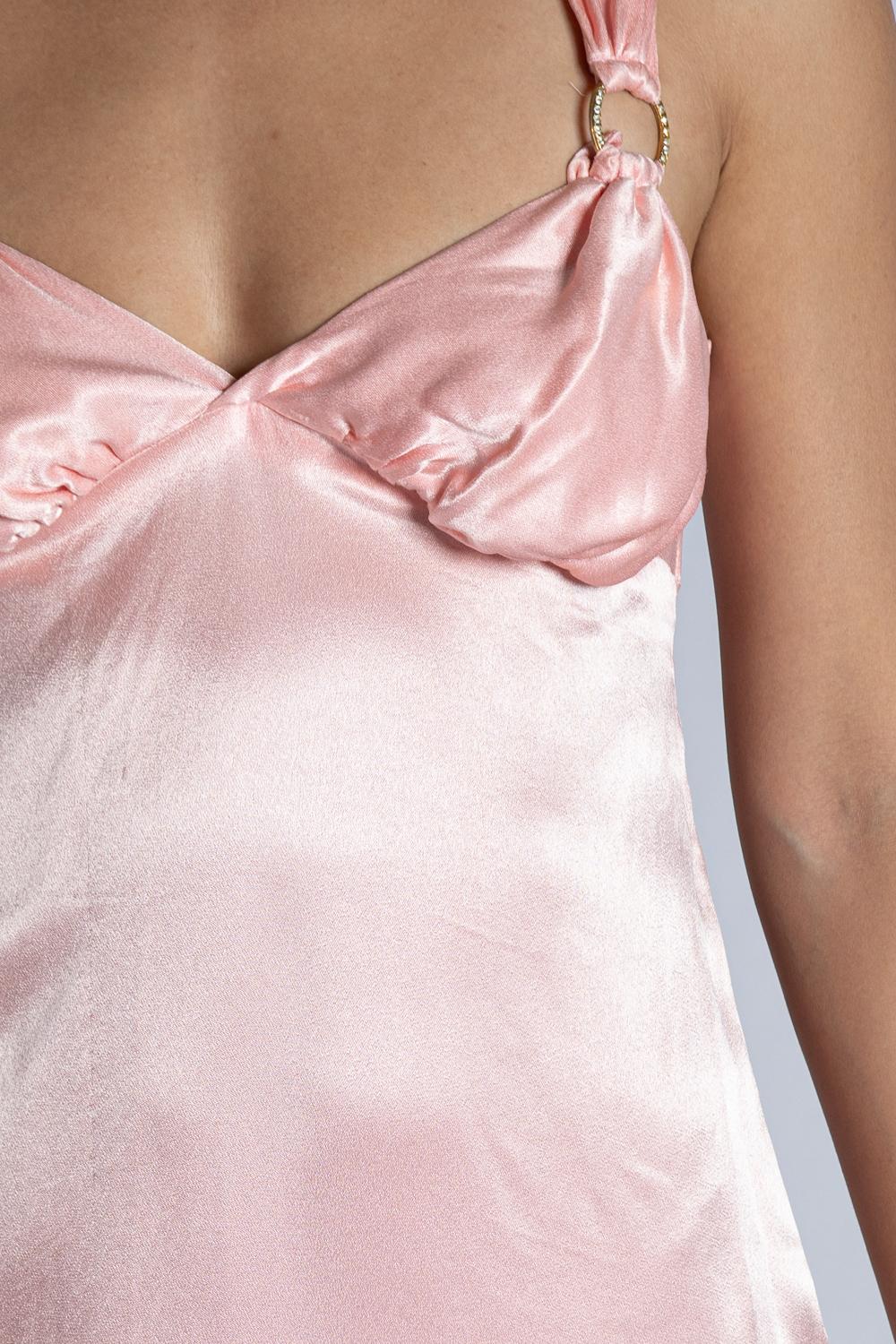 1970S Bubble Gum Pink Silk Satin Gown With Rhinestone Detail At Straps For Sale 3