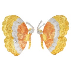 1970's Buccellati 18 Karat Tri-Colored Gold Butterfly Vintage Earrings
