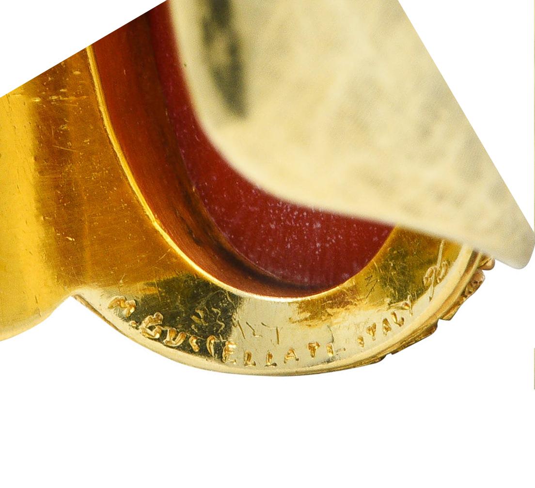 1970's Buccellati Coral Cabochon 18 Karat Yellow Gold Italian Gemstone Ring 1