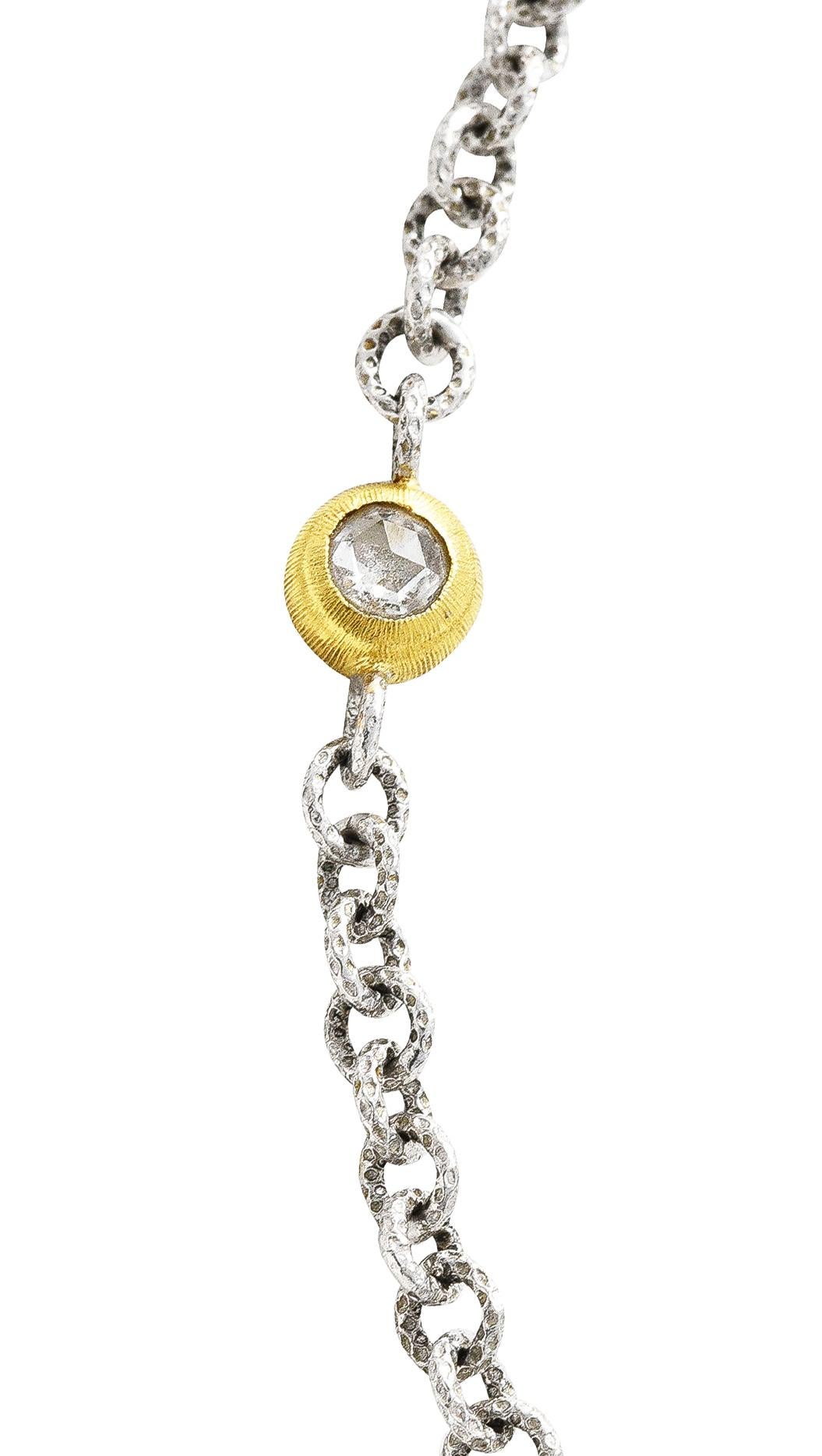 Women's or Men's 1970's Buccellati Rose Cut Diamond 18 Karat Two-Tone Gold Multi-Strand Chain For Sale