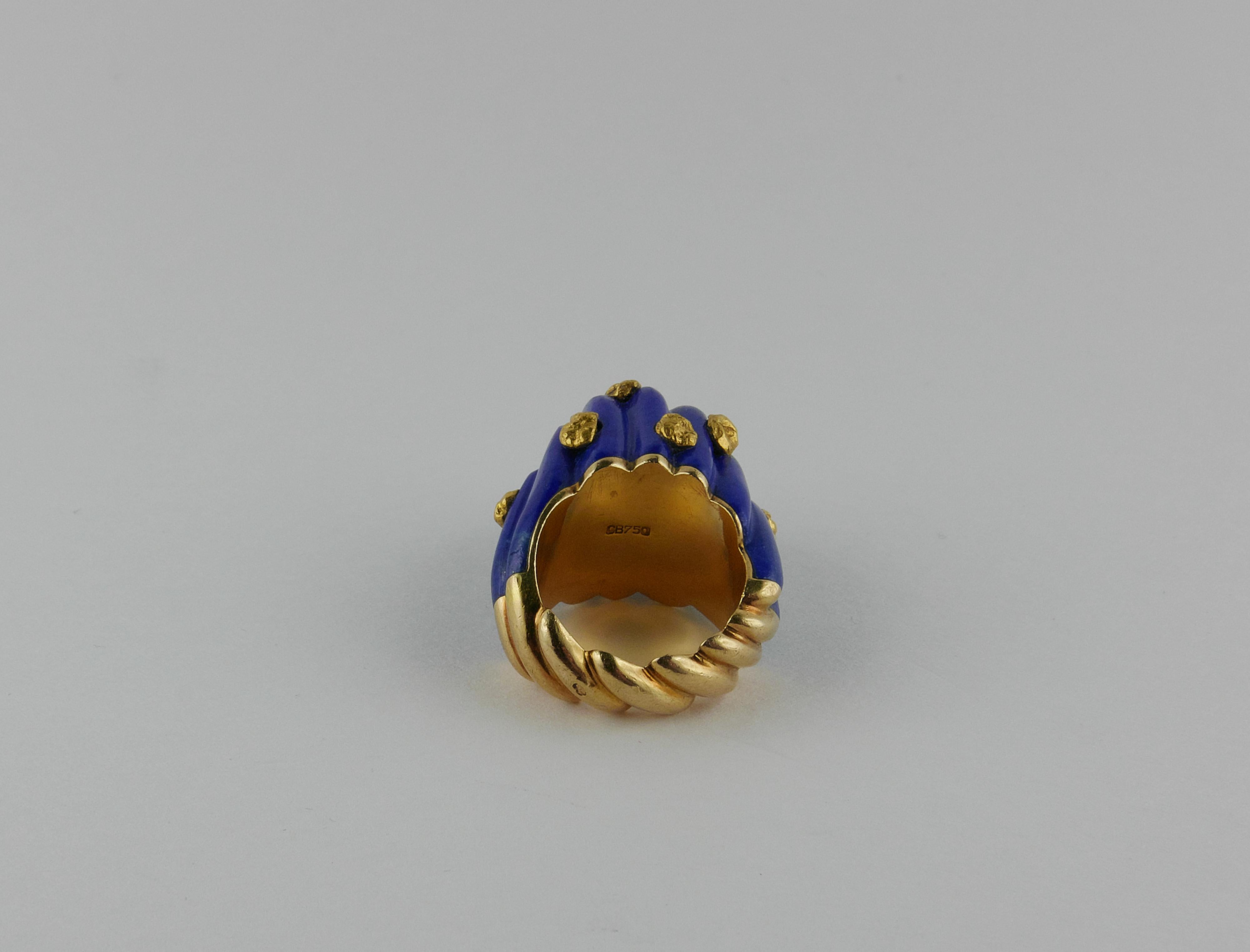 Mixed Cut 1970s Bucherer Yellow Gold and Lapis Lazuli Ring For Sale