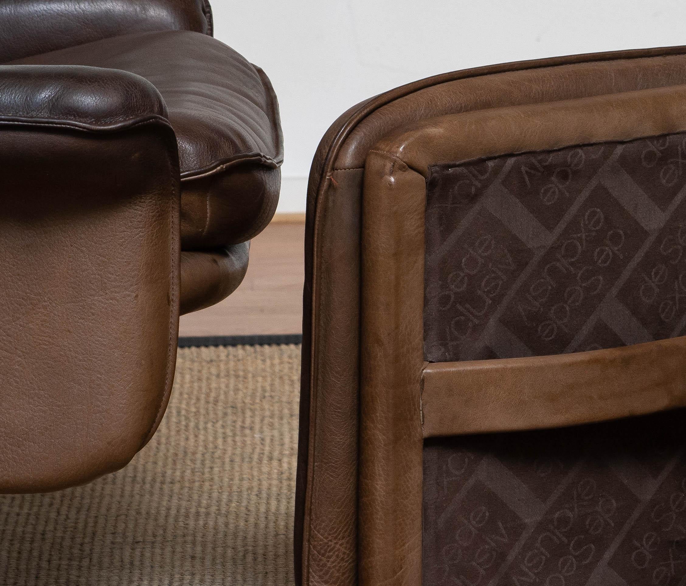 1970's Buffalo Leather Swivel and Relax Chair with Matching Ottoman by De Sede 13