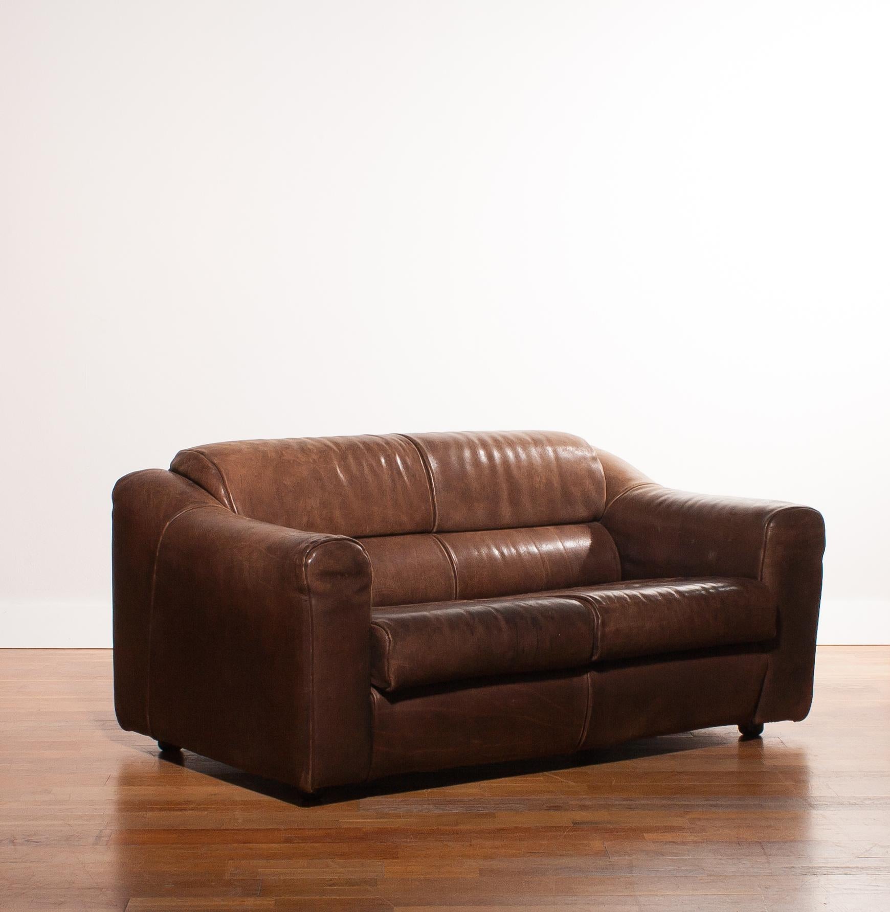 1970s Buffalo Leather Two-Seat Sofa 6