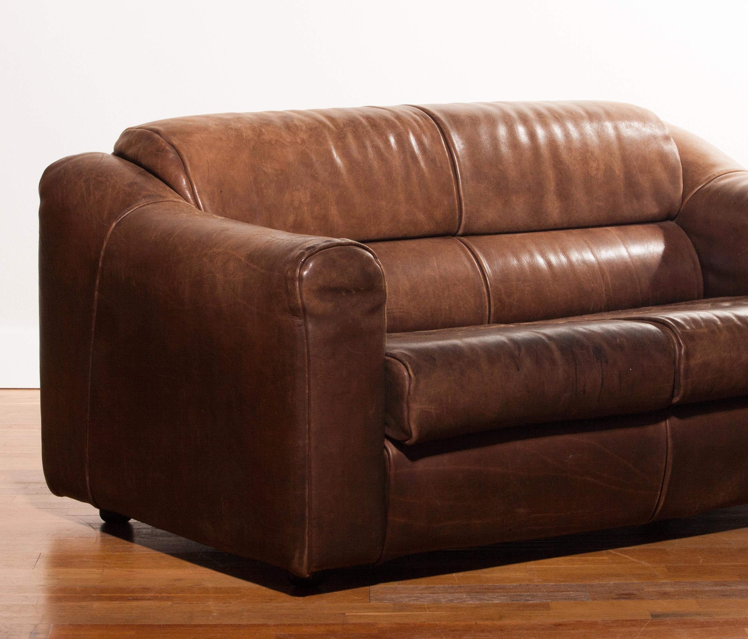 1970s Buffalo Leather Two-Seat Sofa 7