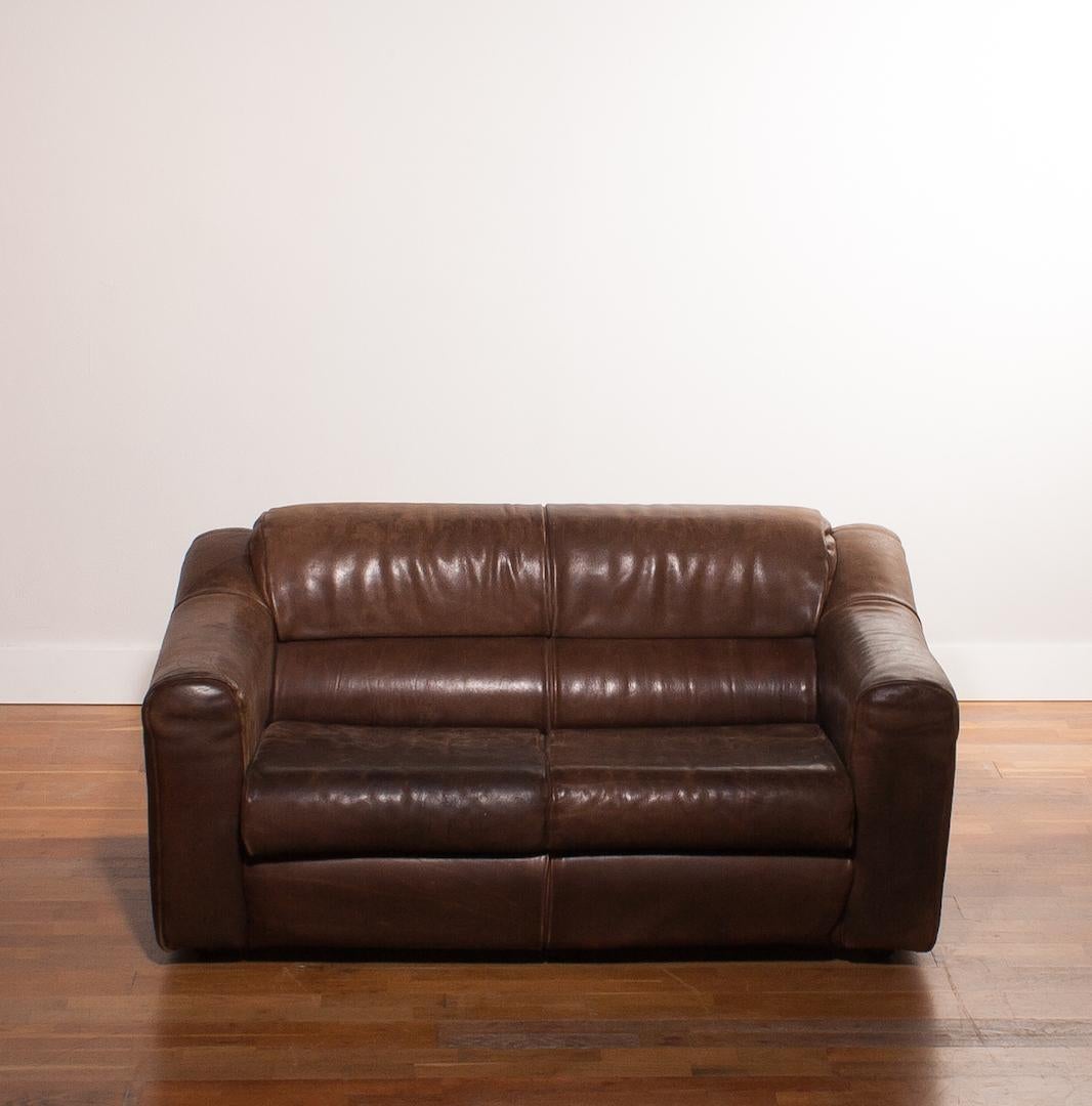 1970s Buffalo Leather Two-Seat Sofa In Excellent Condition In Silvolde, Gelderland