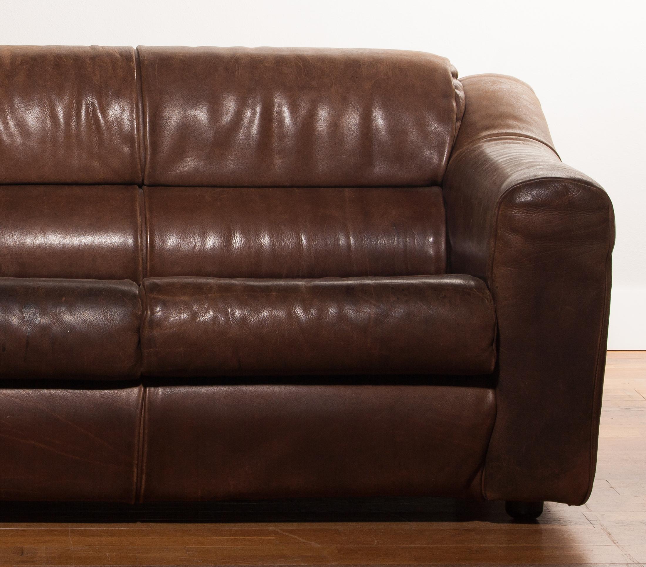 1970s Buffalo Leather Two-Seat Sofa 1