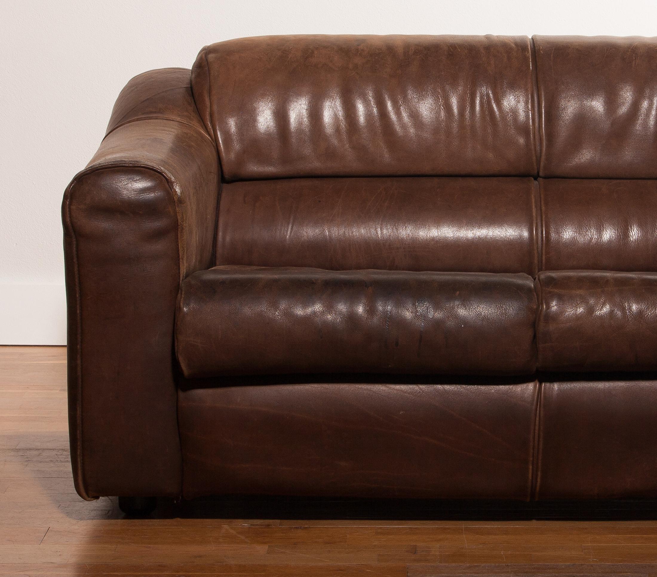 1970s Buffalo Leather Two-Seat Sofa 1