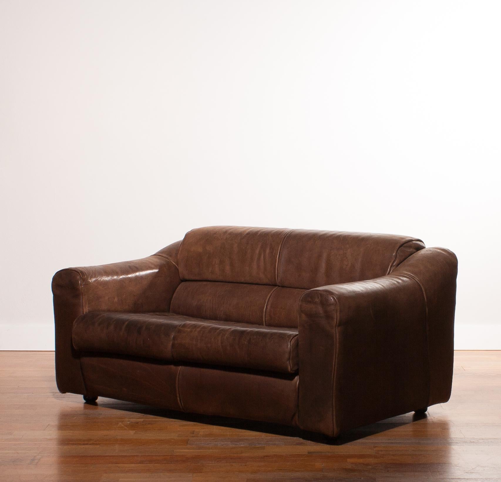 1970s Buffalo Leather Two-Seat Sofa 2