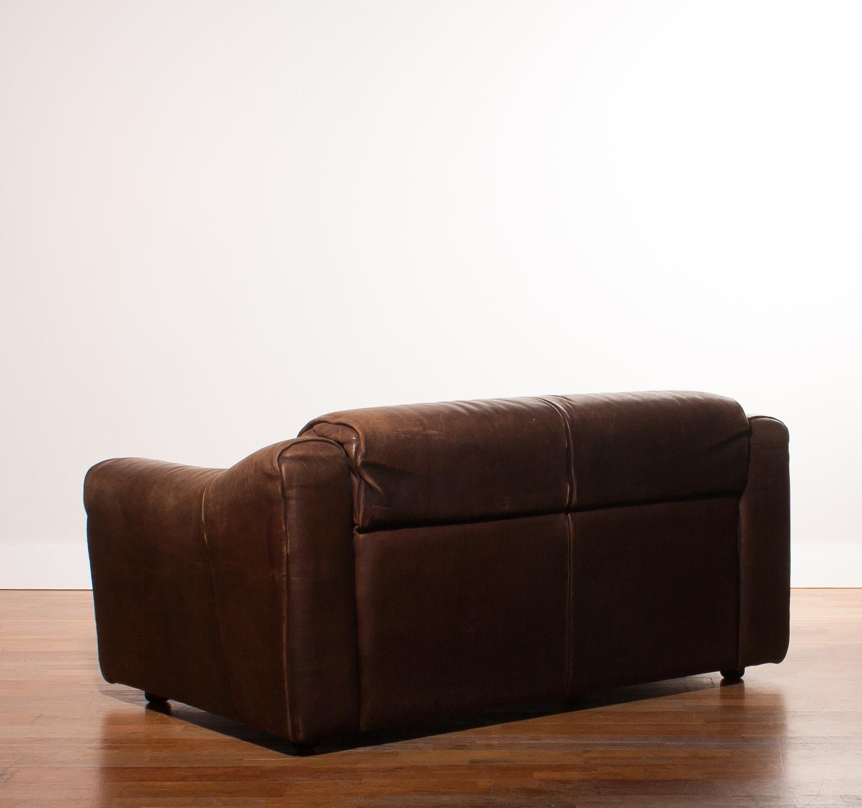 1970s Buffalo Leather Two-Seat Sofa 3