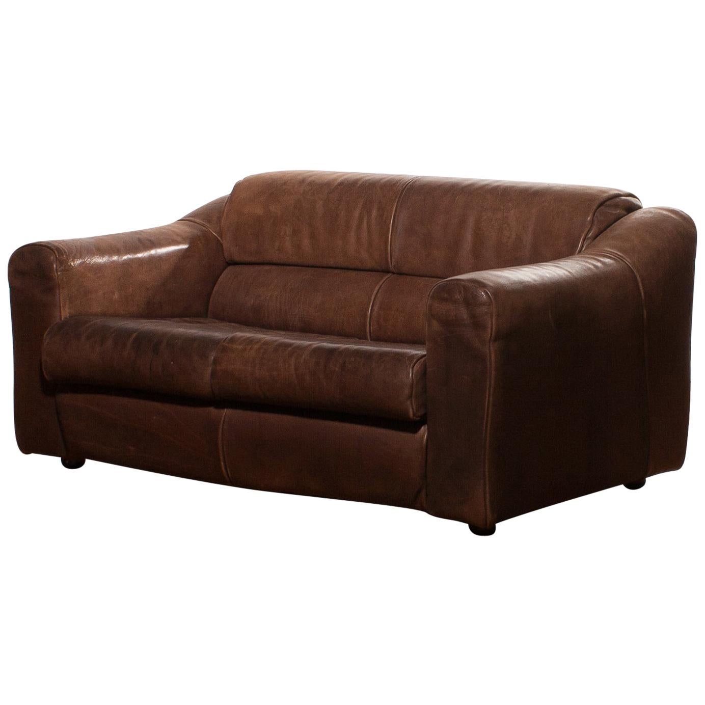 1970s Buffalo Leather Two-Seat Sofa