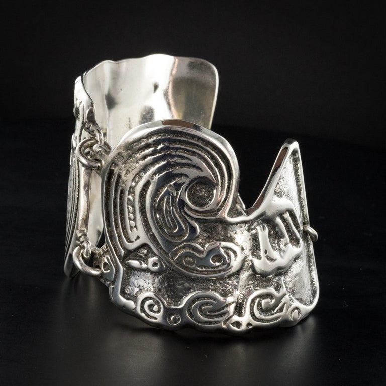 1970s Buffet Signed Engraved Silver Plated Cuff Bracelet at 1stDibs