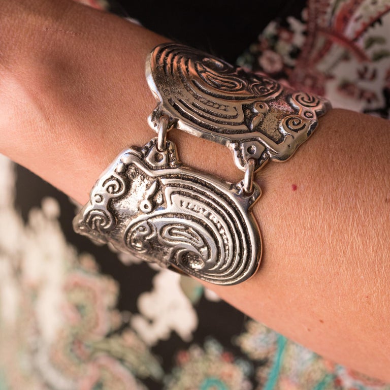 1970s Buffet Signed Engraved Silver Plated Cuff Bracelet at 1stDibs