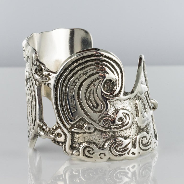1970s Buffet Signed Engraved Silver Plated Cuff Bracelet at 1stDibs