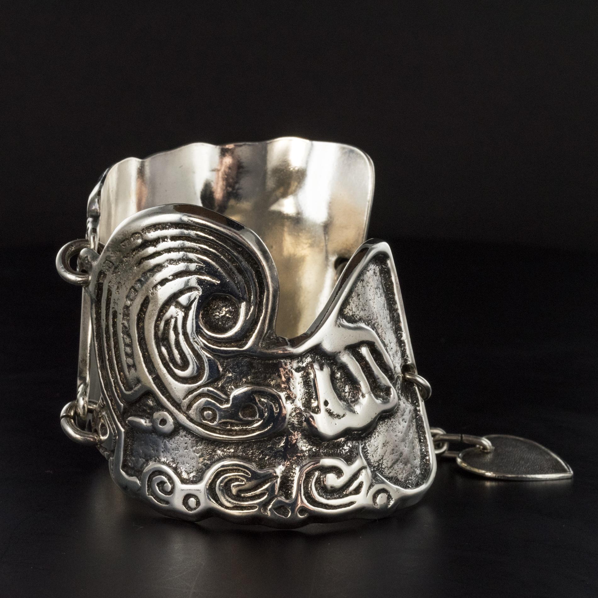 1970s Buffet Signed Engraved Silver Plated Cuff Bracelet 1