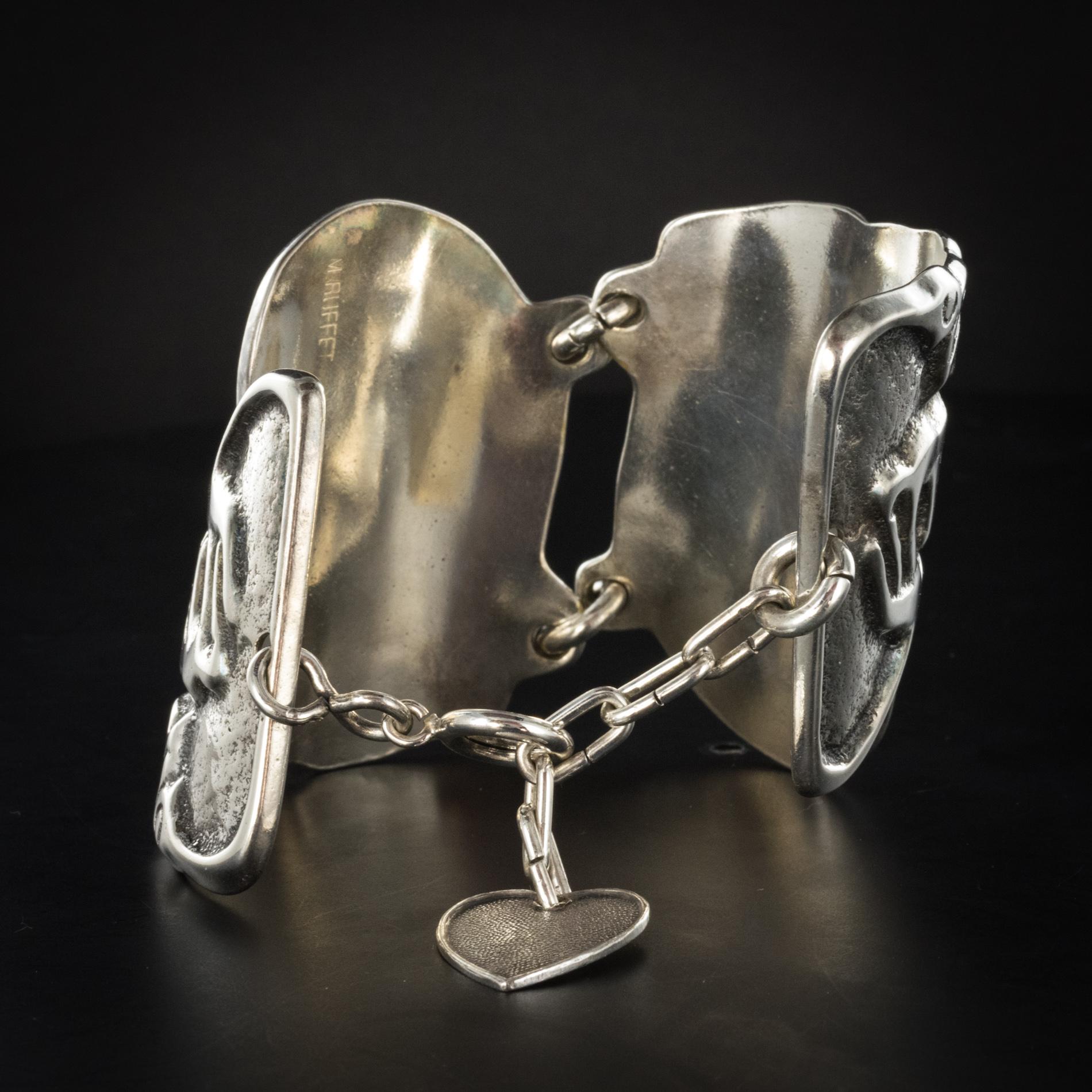 1970s Buffet Signed Engraved Silver Plated Cuff Bracelet 2