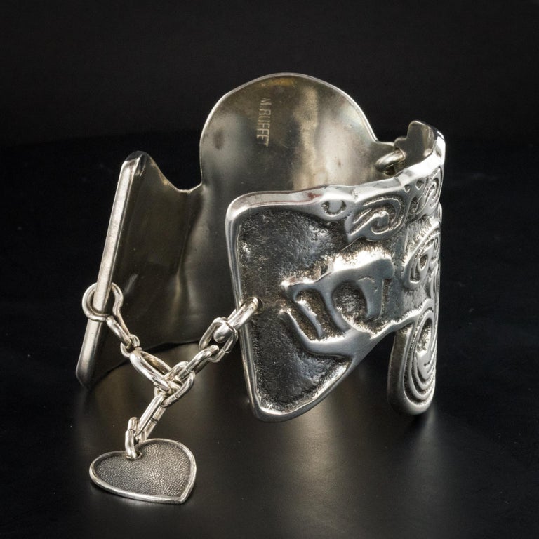 1970s Buffet Signed Engraved Silver Plated Cuff Bracelet at 1stDibs