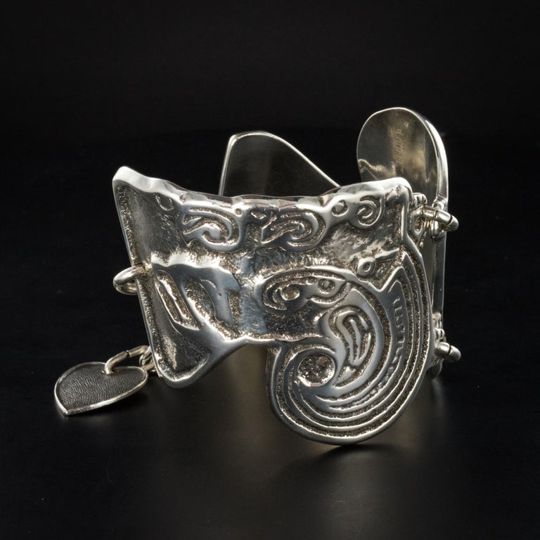 1970s Buffet Signed Engraved Silver Plated Cuff Bracelet at 1stDibs