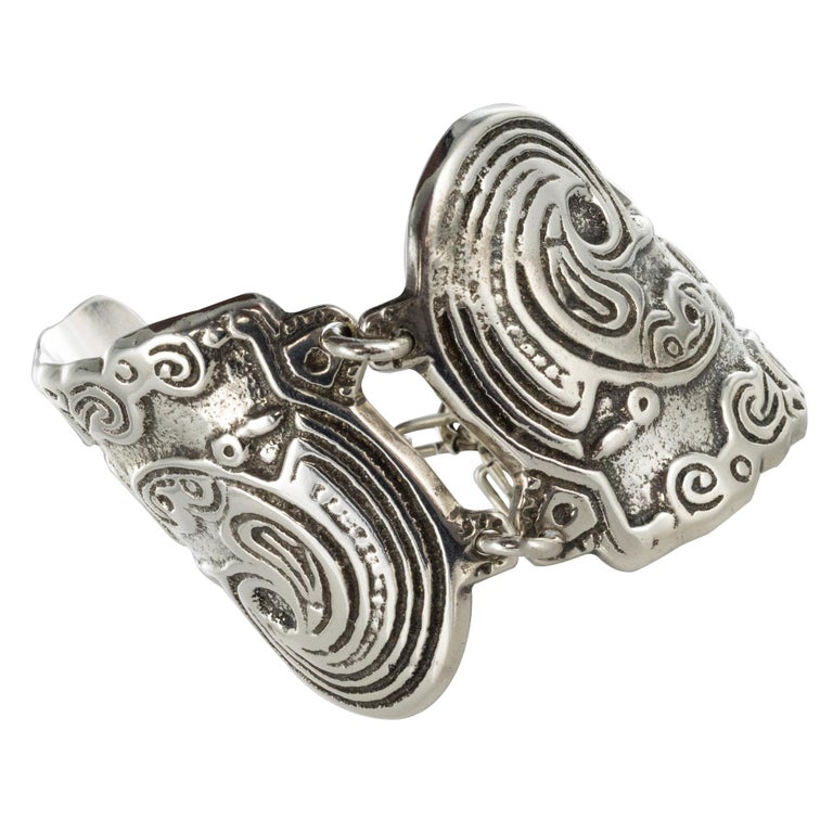 1970s Buffet Signed Engraved Silver Plated Cuff Bracelet at 1stDibs