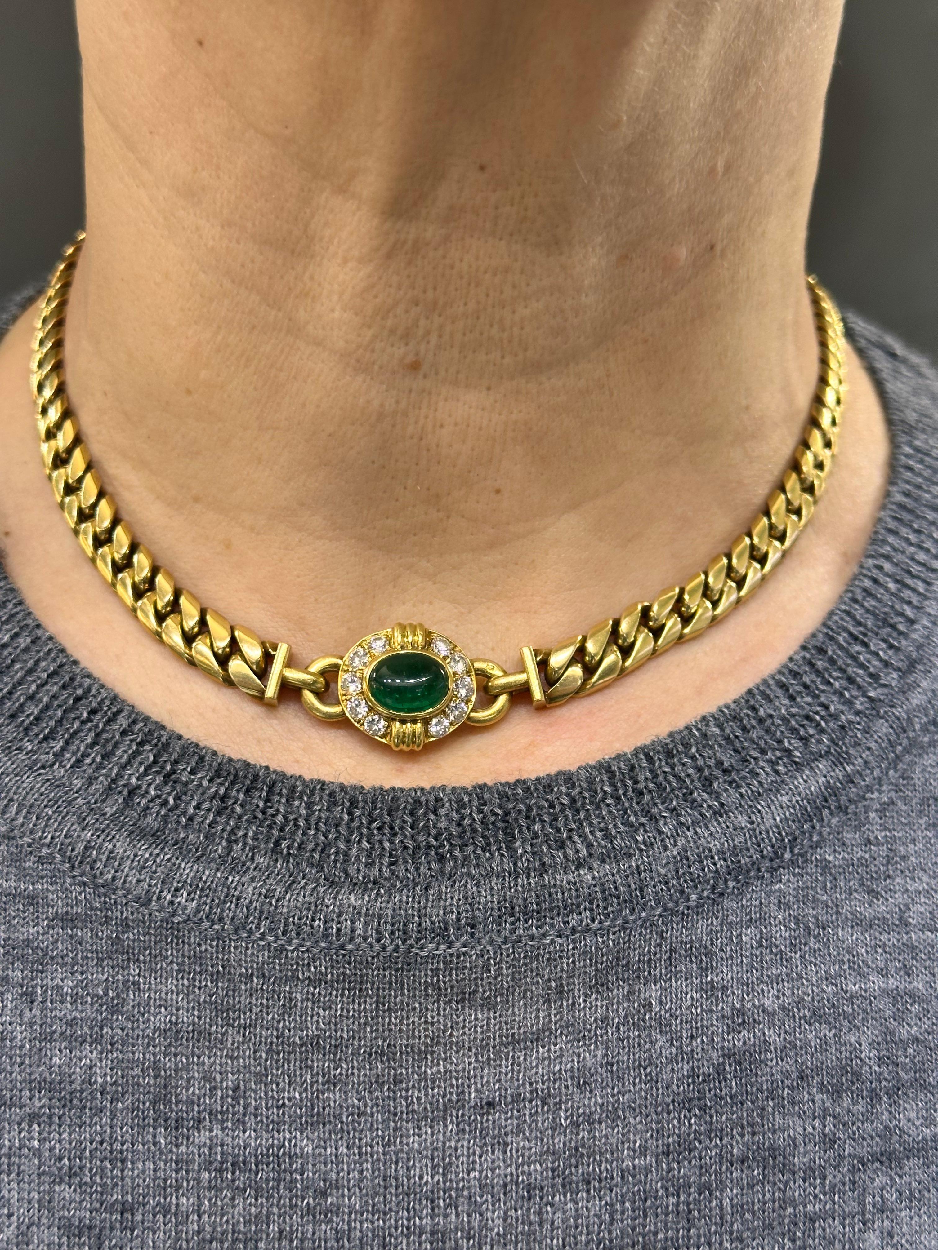 Cabochon 1970s Bulgari 18k gold and emerald necklace and earring set
