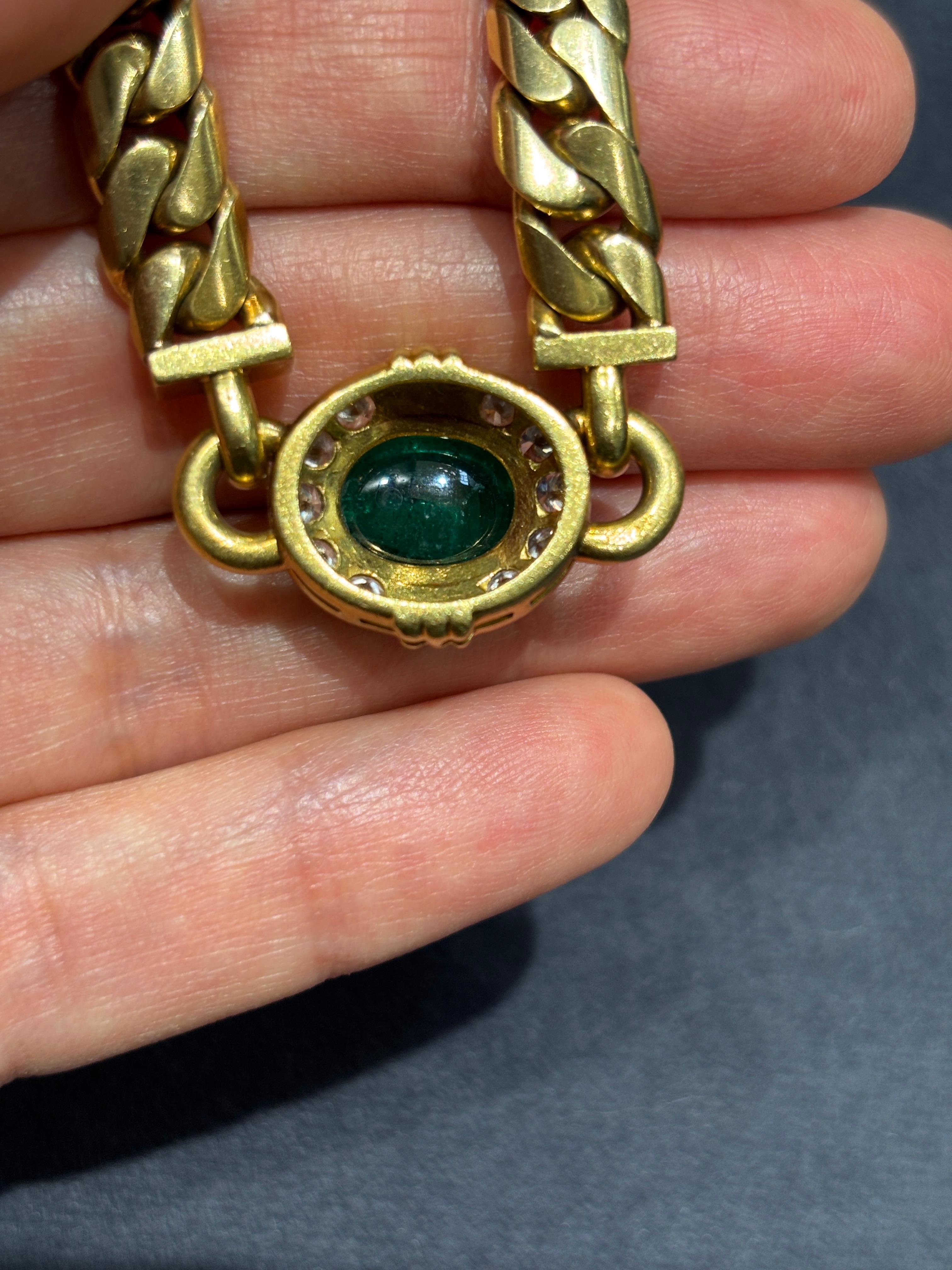 Women's or Men's 1970s Bulgari 18k gold and emerald necklace and earring set