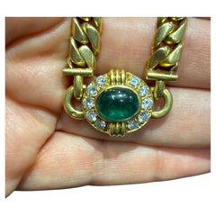 1970s Bulgari 18k gold and emerald necklace and earring set