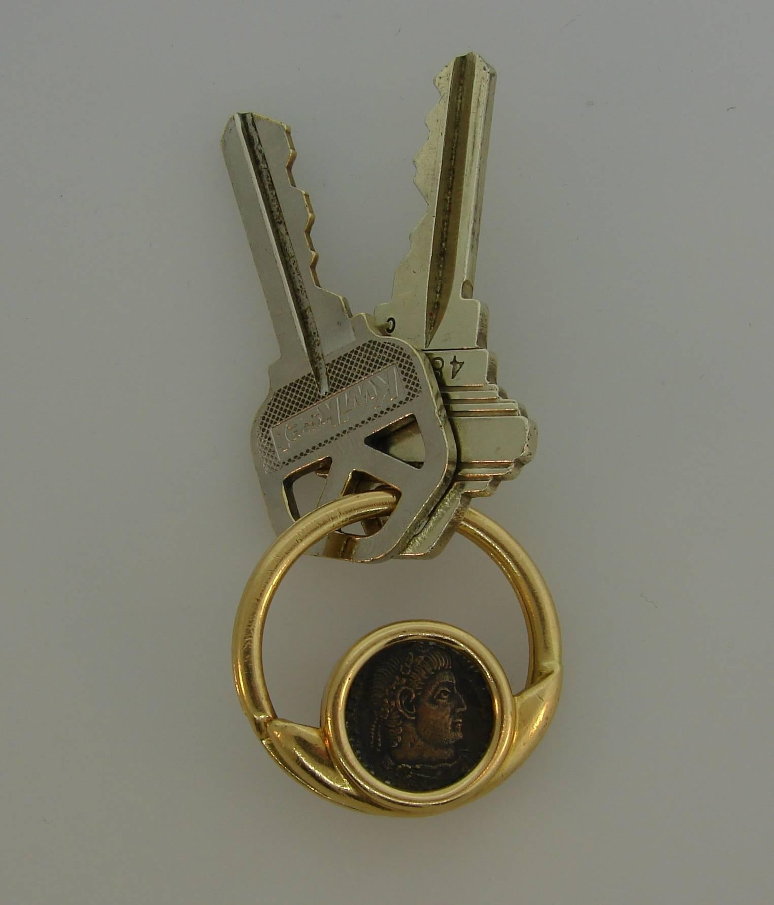 1970s Bulgari Ancient Roman Bronze Coin Yellow Gold Money Clip Key Holder 1