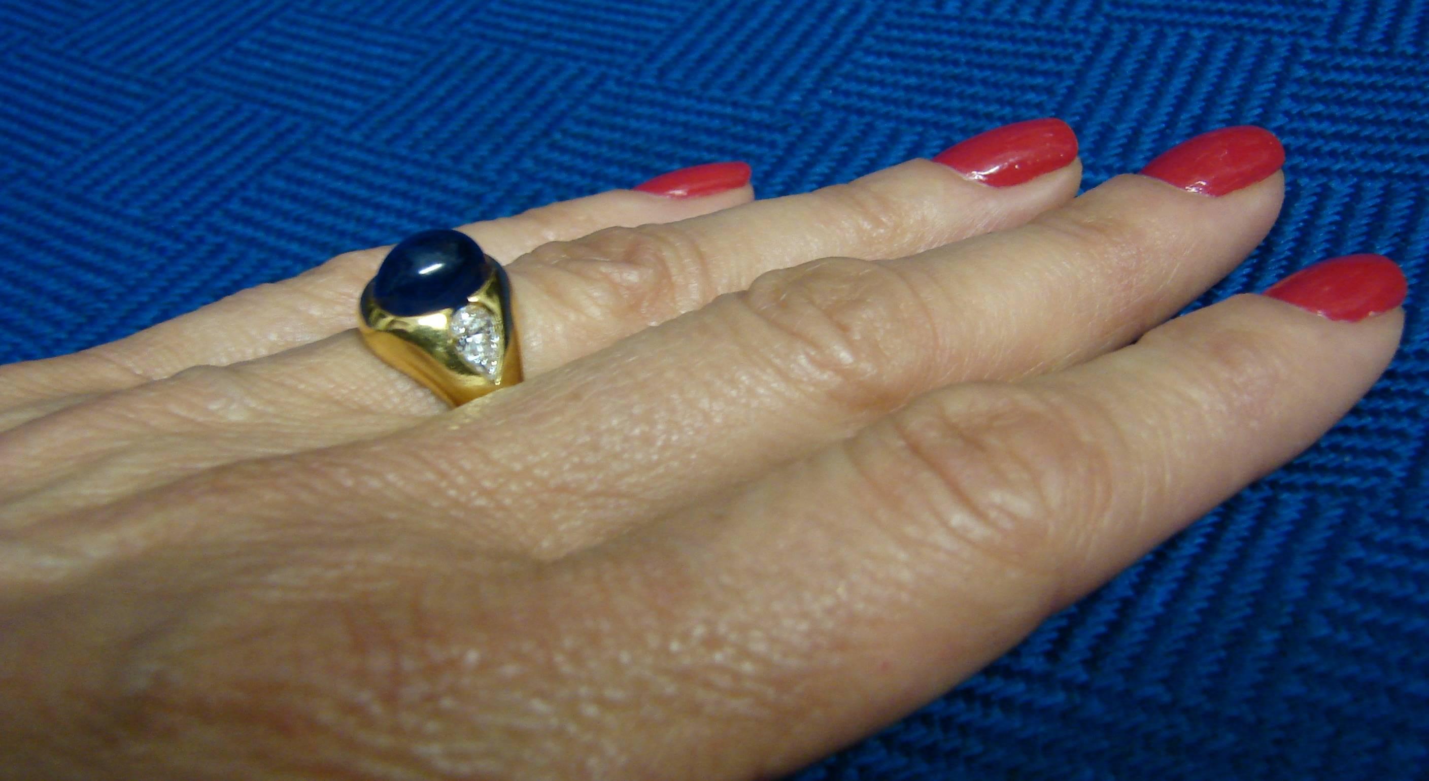 1970s Bulgari Cabochon Sapphire Diamond Gold Ring 4