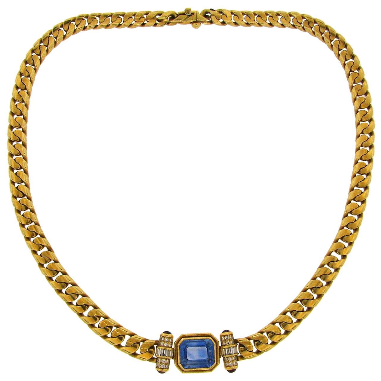 1970s Bulgari Sapphire Ruby Diamond Gold Necklace