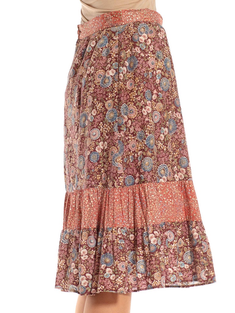 1970S Burgundy and Dusty Pink Cotton Ditsy Floral Print Mix Skirt For ...