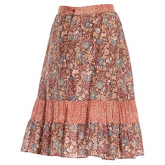Vintage 1970S Burgundy 
Dusty Pink Cotton Ditsy Floral Print Mix Skirt