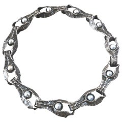 Retro 1970s Burkhard and Monika Oly Modernist Baroque Pearl Silver Necklace