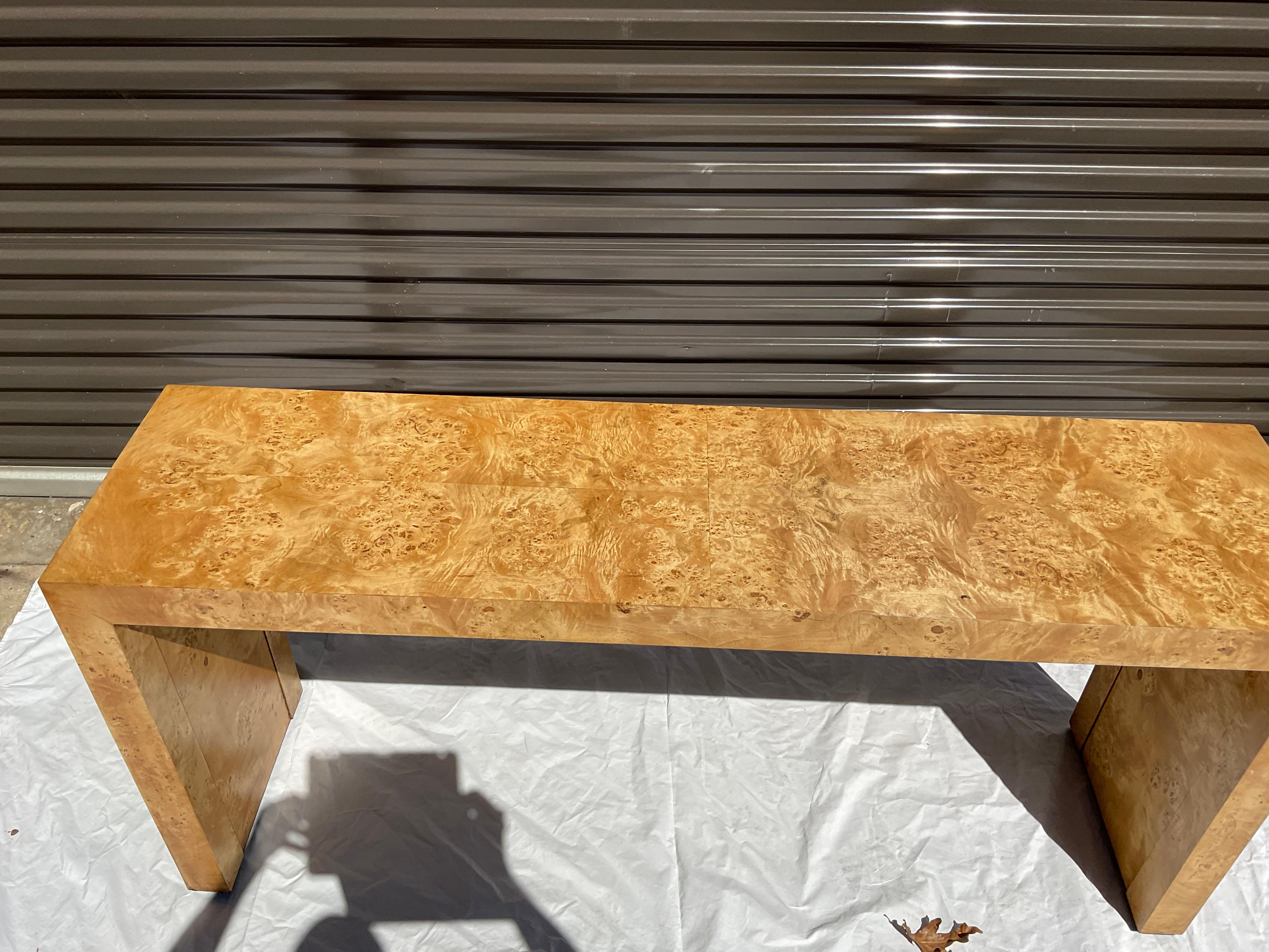 1970s Burl Console Table, in the style of M. Baughman 1