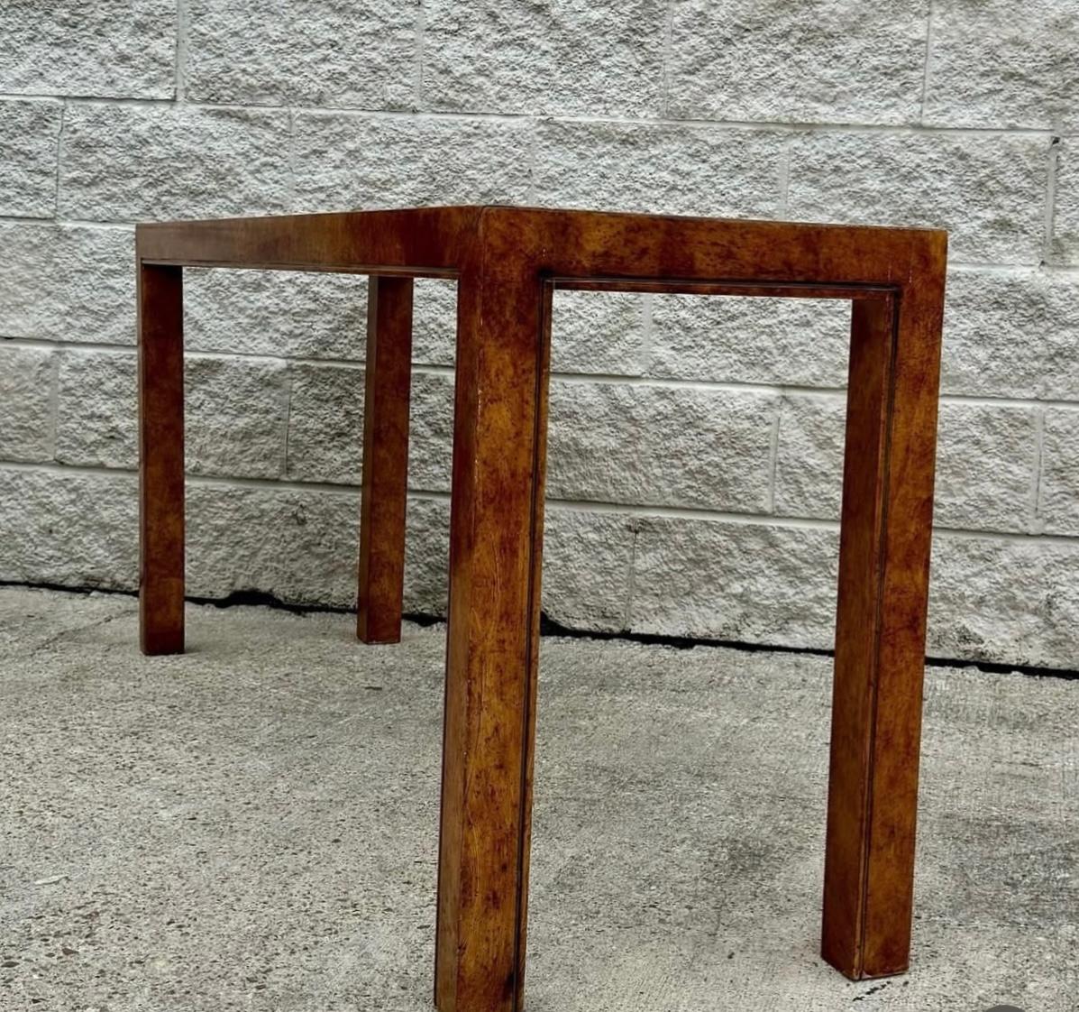 1970s Burl Faux Finish Parson Sofa Table Low Console For Sale 4
