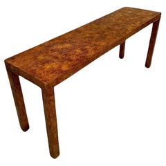 1970s Burl Faux Finish Parson Sofa Table Low Console