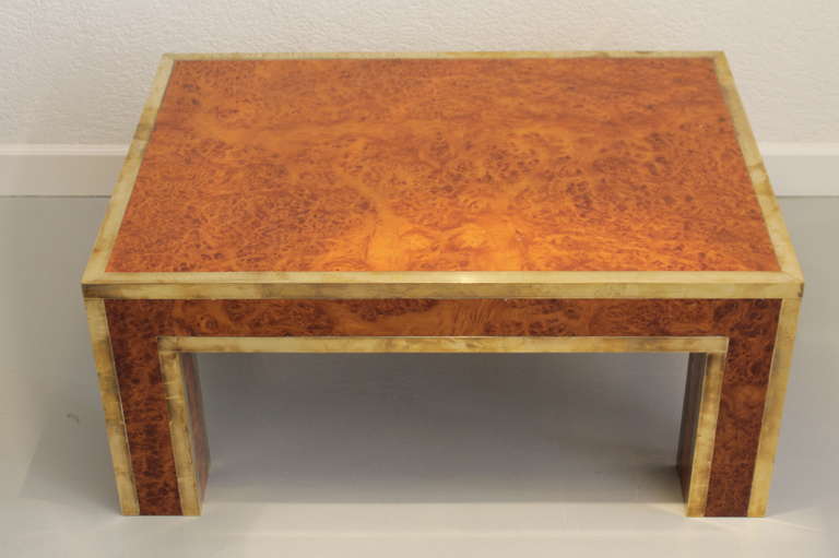 1970s burl wood and brass side table.