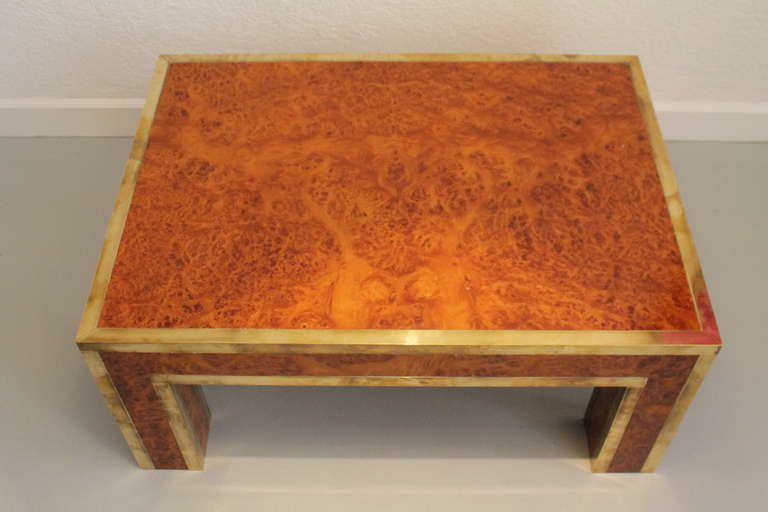 Italian 1970s Burl Wood and Brass Side Table For Sale