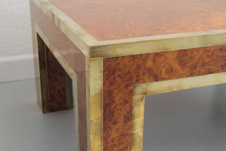 1970s Burl Wood and Brass Side Table For Sale 1