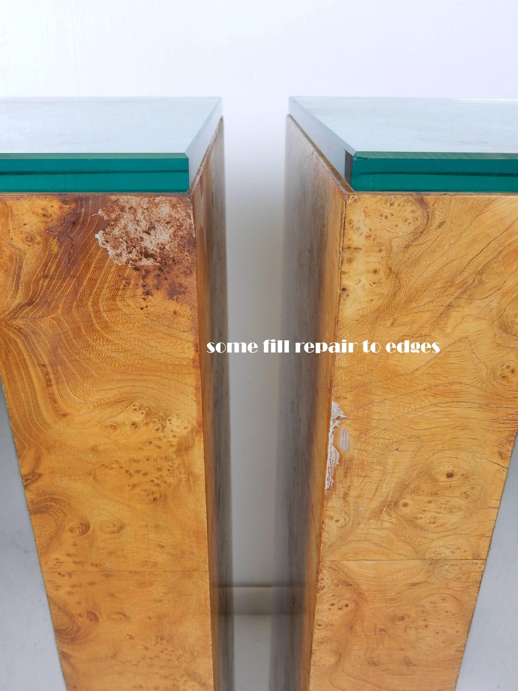 1970s Burl Wood and Chrome Banded Pedestals in Style of Paul Evans 1