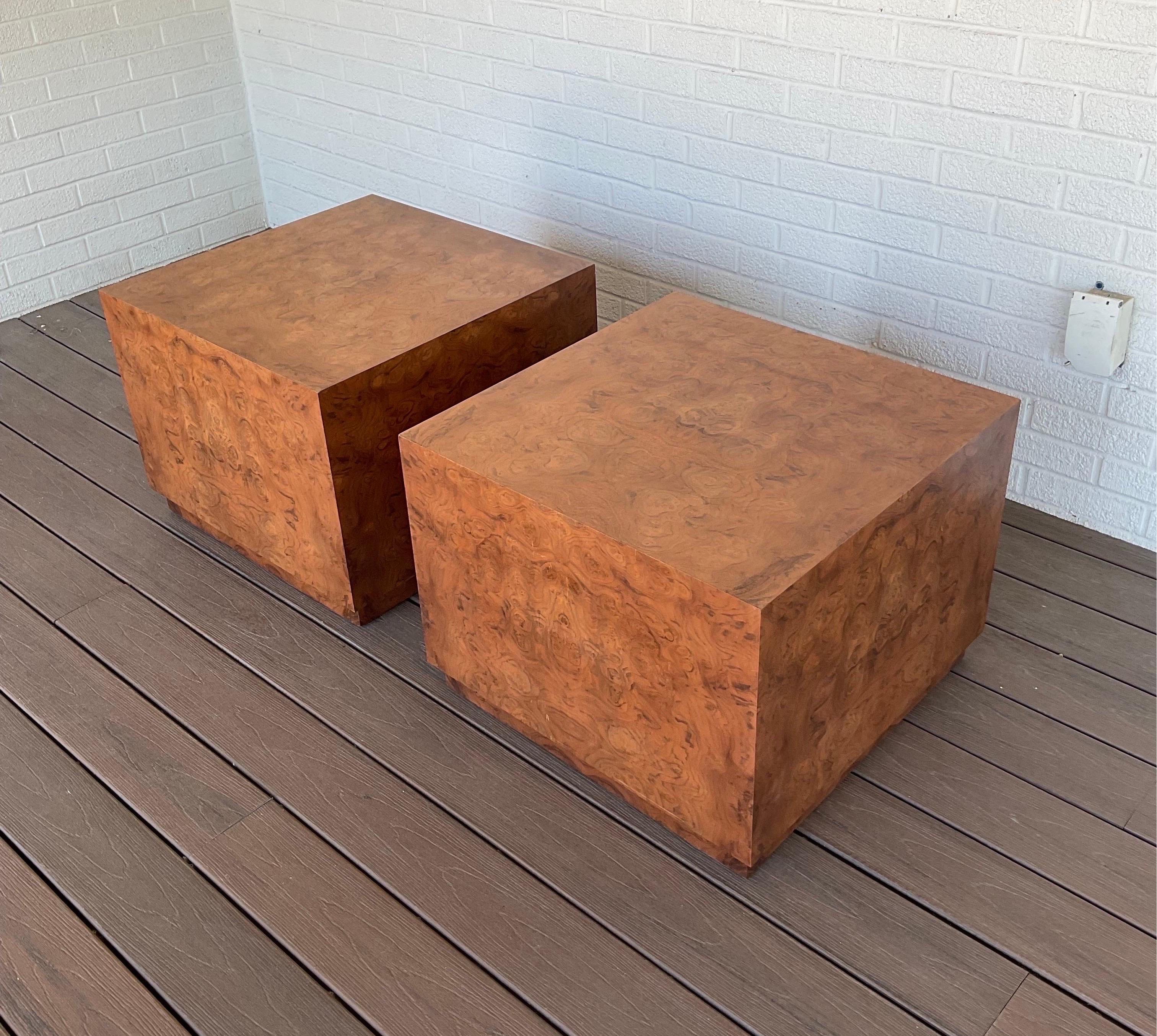Beautiful Book Matched Exotic Burl Wood Cube Beistelltische, unmarked



