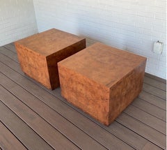 1970s Burl Wood Cube Side Tables, a Pair