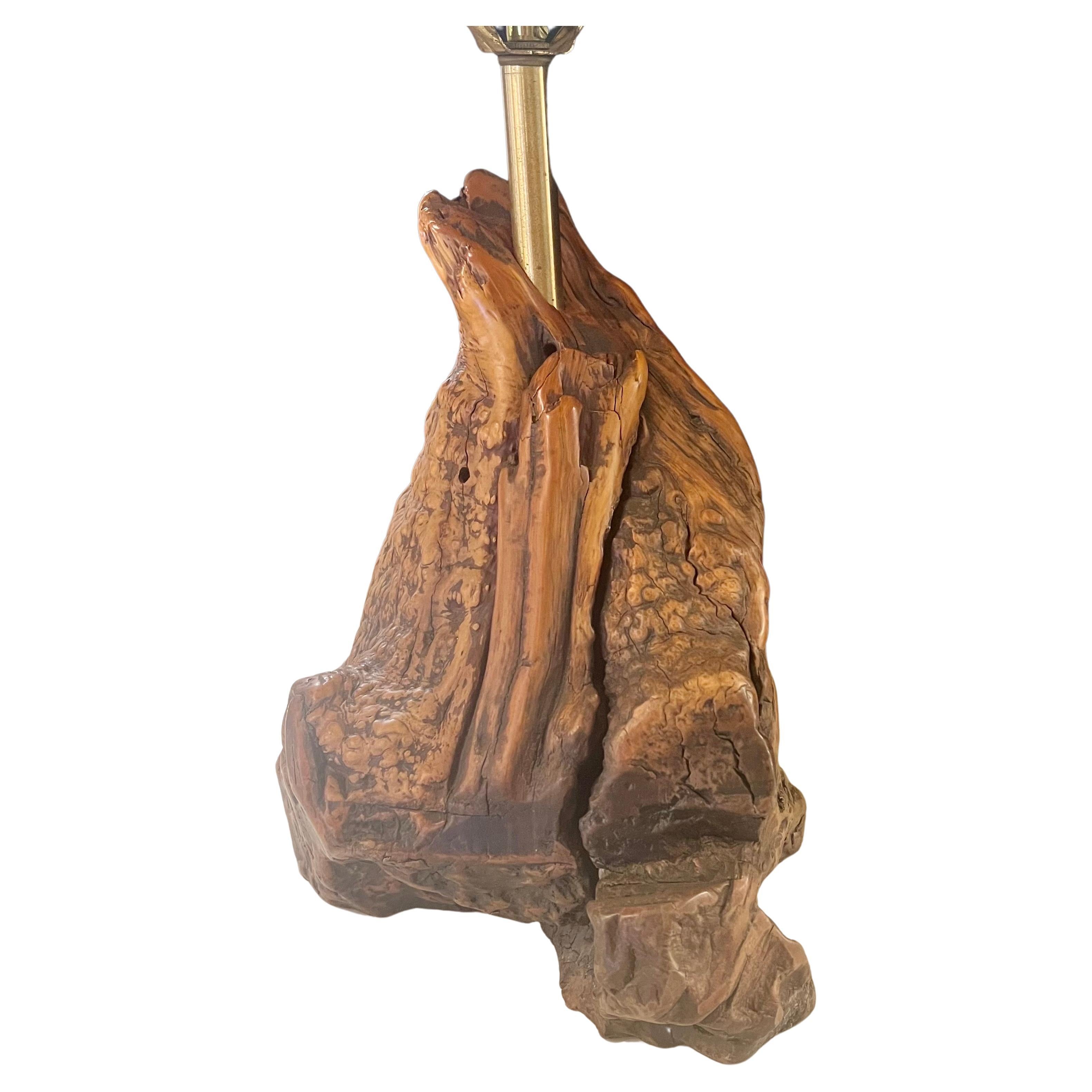 20ième siècle Lampe de table impressionnante en Burl Wood des années 1970 en vente