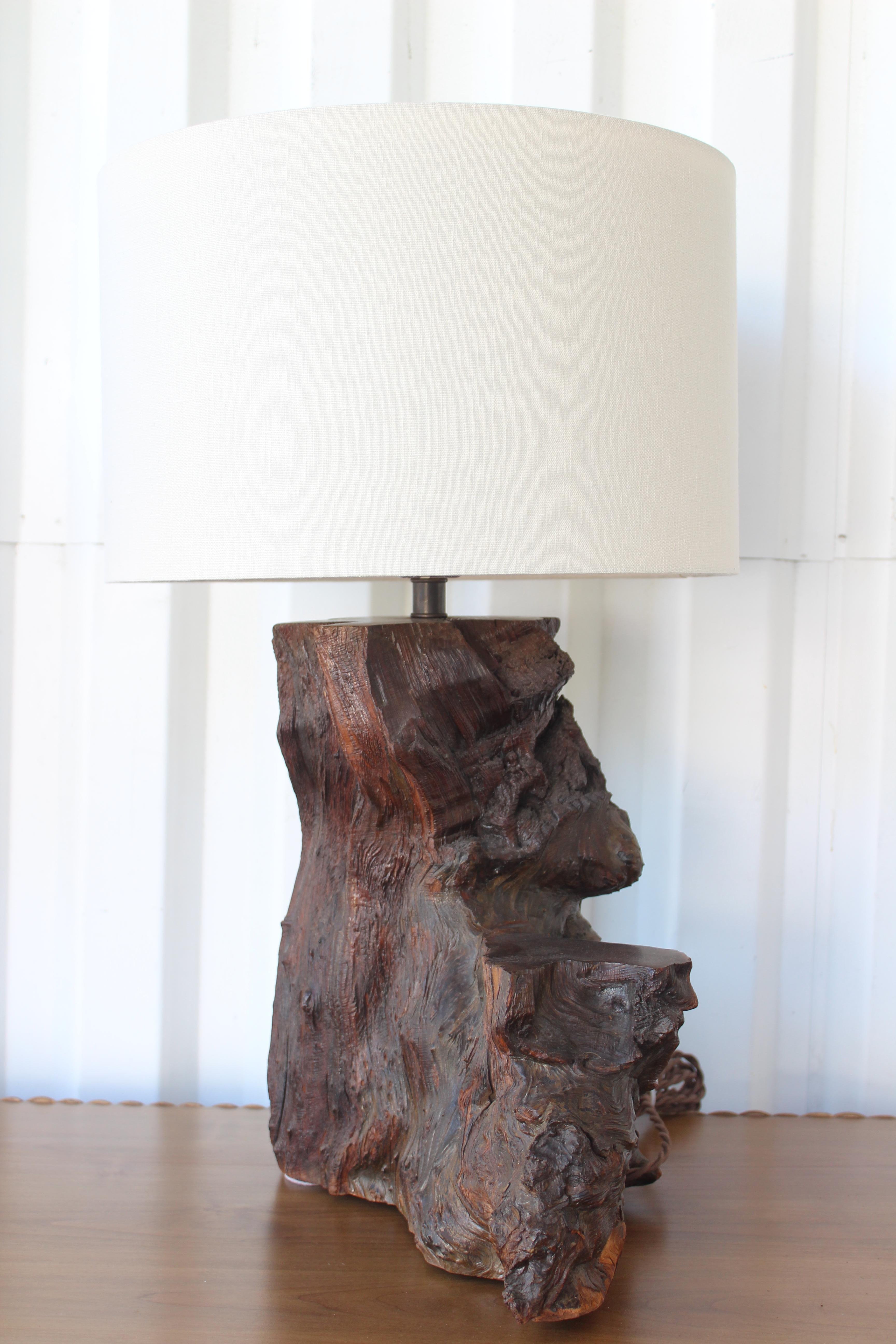 Rustic 1970s Burl Wood Lamp