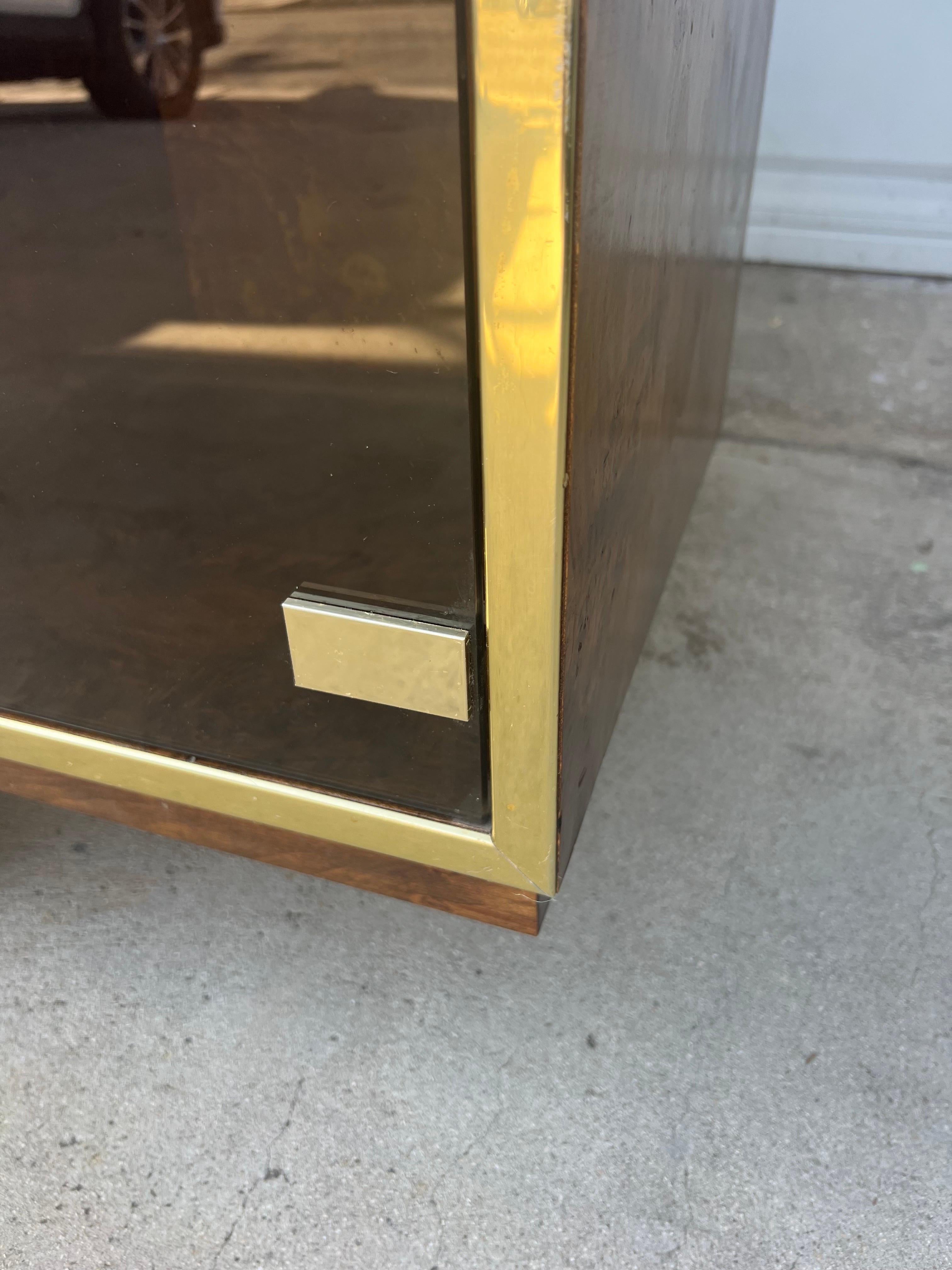 1970s Burlwood and Brass Dressing Credenza in the manner of Milo Baughman 3