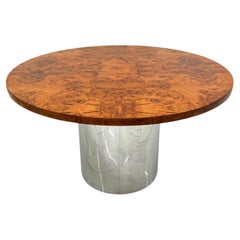 1970's Burlwood and Chrome Dining Table